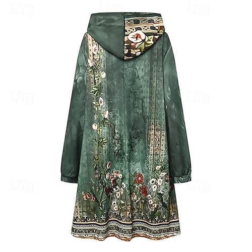  Damen Hoodie Kleid Mini Kleid Schichtkleid Shift Kleid Party Lässig Boho Outdoor Zuhause Sport Reguläre Passform Floral Grafik Langarm Kapuze Blau Grün Frühling Herbst Winter