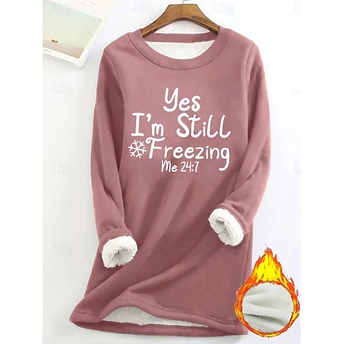  Damen Pullover Sweatshirt Buchstabe Lässig Komfort Langarm Rundhalsausschnitt Rundhals Normale Oberteile Straße Alltagskleidung Druck Schwarz Gelb Rosa Rote Blau Herbst Winter