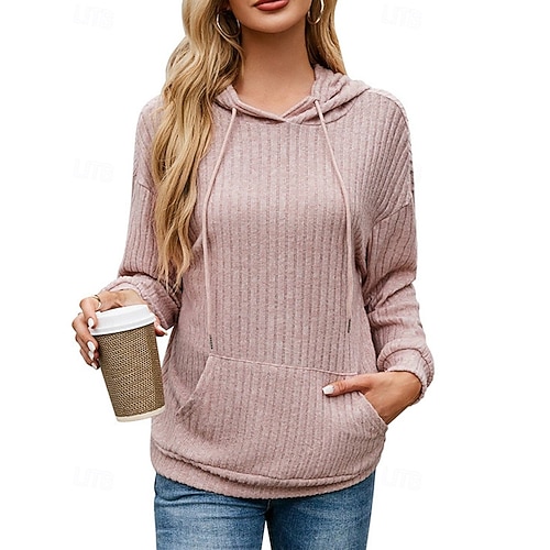  Dame Pullover hettegenser-genser عادي Gatemote Fritid Langermet Med hette Vanlige topper Gate Ferie Lomme Svart Rosa Blå Grønn Beige Høst Vinter