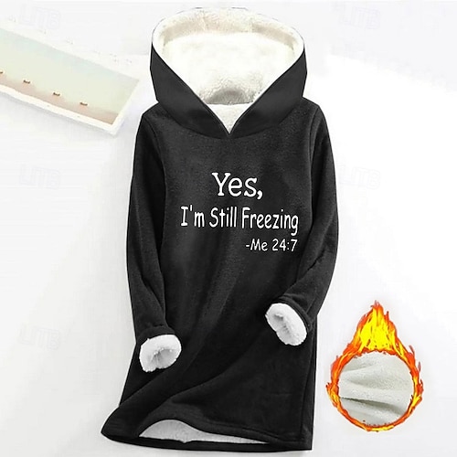  Sudadera con capucha para mujer, jersey con letras sherpa, estampado deportivo informal, cálida, suave y cómoda, sudadera con capucha de manga larga, top microelástico para otoño&Tejido suave,