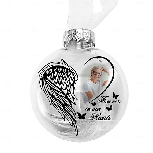  Enfeite de pena de Natal personalizado com foto, enfeite de bola 3D personalizado, presentes de condolências pela perda de entes queridos, decoração de feriado memorial de lembrança de árvore de Natal personalizada