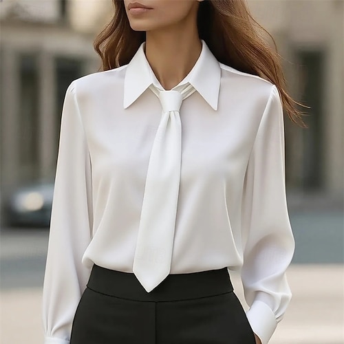  Damen Elegant Satin Arbeitshemd Bluse Einfach Modern Lässig Langarm Hemdkragen Normale Oberteile Täglich Ferien Patchwork Schwarz Weiß Rosa Khaki Herbst