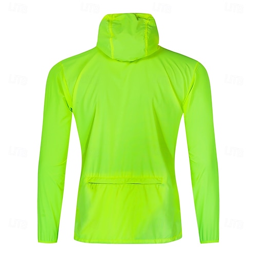  WOSAWE Men's Cycling Jacket Windbreaker Waterproof Rain Jacket Reflective Running Jackets Bike Hooded Packable Raincoat Top Lightweight Breathable Ultraviolet Resistant Fluorescent Mountain Bike Golf