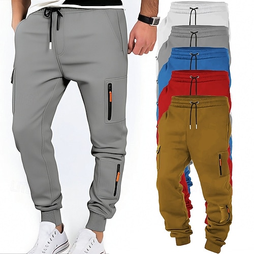  Homens Calças Esportivas Corredor Calças Calça de moletom cargo Com Cordão Bolsos Cintura elástica Tecido Conforto Esportes Diário Moda Casual Preto Branco Micro-Elástica