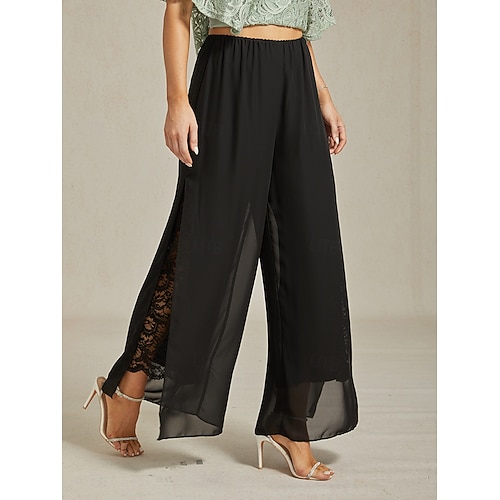  Damskie Spodnie szerokie nogawki Typu Chino Elegancja Urlop Moda Pełna długość Wysoka talia Jednokolorowe Elastyczny Ślub Urlop Impreza / bankiet Czarny Lato Wiosna Jesień Luźna