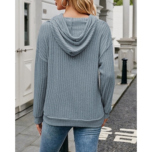  Dame Pullover hettegenser-genser عادي Gatemote Fritid Langermet Med hette Vanlige topper Gate Ferie Lomme Svart Rosa Blå Grønn Beige Høst Vinter