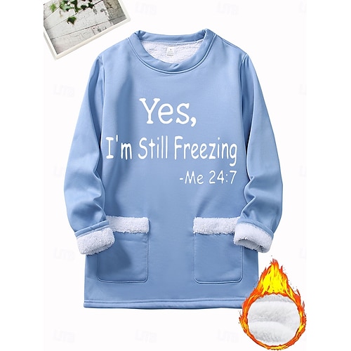 Per donna Felpa Pullover Pullover Grafico Lettera Caldo Moda Casual Manica Lunga Girocollo Top Regolari Streetwear Abbigliamento Quotidiano Tasca Stampato Nero Rosa scuro Blu Grigio Autunno Inverno