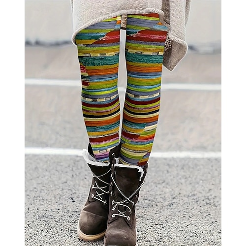  Per donna Pantaloni Leggings Leggings comodi Streetwear Casual Lunghezza intera Vita Alta A righe Elastico in vita Stampato Traspirabilità Confortevole Elasticizzato Vacanza Streetwear Abbigliamento