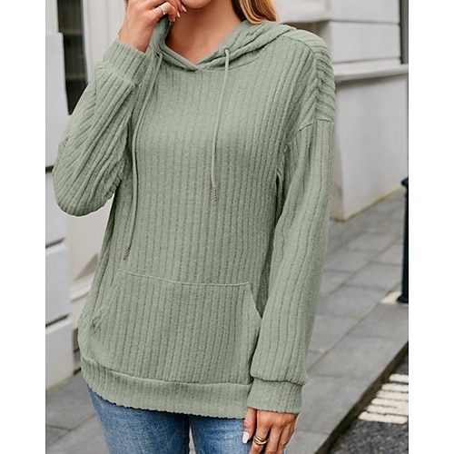  Dame Pullover hettegenser-genser عادي Gatemote Fritid Langermet Med hette Vanlige topper Gate Ferie Lomme Svart Rosa Blå Grønn Beige Høst Vinter