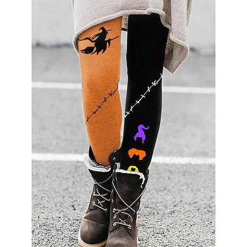  Damen Leggings Urlaub Vintage Mode Knöchellang Hohe TaillePantsHalloween Grafik Halloween Drucken Weich Atmungsaktiv Dehnbar Formell Outdoor Urlaub Schwarz Grün Asche Schwarz und Dunkelgrau Schwarz 1