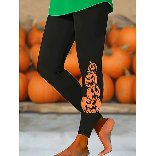  Damskie Getry Zabytkowe Codzienny Pełna długość Wysoka taliaPantsHalloween Graficzny Dynia Drukowanie Miękka Oddychający Elastyczny Ulica Codzienny Czarny Żółty Niebieski Pomarańczowy Wiosna Jesie