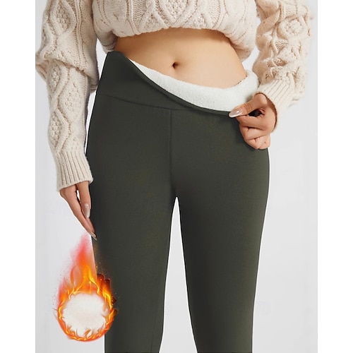  Per donna Pantaloni Eleganti Leggings Fodera in pile accogliente Streetwear Casual Lunghezza intera Naturale Semplice Elastico in vita Confortevole Streetwear Ferie Abbigliamento quotidiano Rosso
