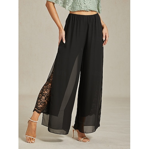  Damskie Spodnie szerokie nogawki Typu Chino Elegancja Urlop Moda Pełna długość Wysoka talia Jednokolorowe Elastyczny Ślub Urlop Impreza / bankiet Czarny Lato Wiosna Jesień Luźna