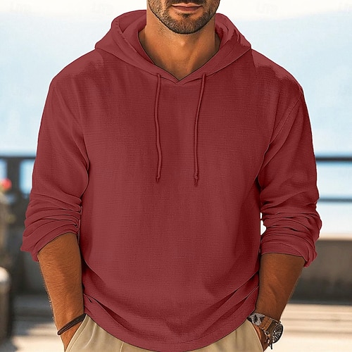 Herren Henley Hemd T-Shirt Leinen-T-Shirt Langarm Mit Kapuze Sommer Frühling Ganzjahres Einfarbig Einfach Mode Designer Lässig Farbblock Knöpfe Outdoor Lässig Täglich Weiß Rosa Burgunderrot Top  Herren Henley Hemd T-Shirt Leinen-T-Shirt Langarm Mit Kapuze Sommer Frühling Ganzjahres Einfarbig Einfach Mode Designer Lässig Farbblock Knöpfe Outdoor Lässig Täglich Weiß Rosa Burgunderrot Top