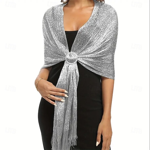 silver shawls for evening dresses Inspire Chic Women Shawls and Wraps for Evening Dresses Bling Sparkly Shiny Shimmer Dressy for Wedding Party Silver(Silver) 74.8 inchx17.7 inch(LxW),