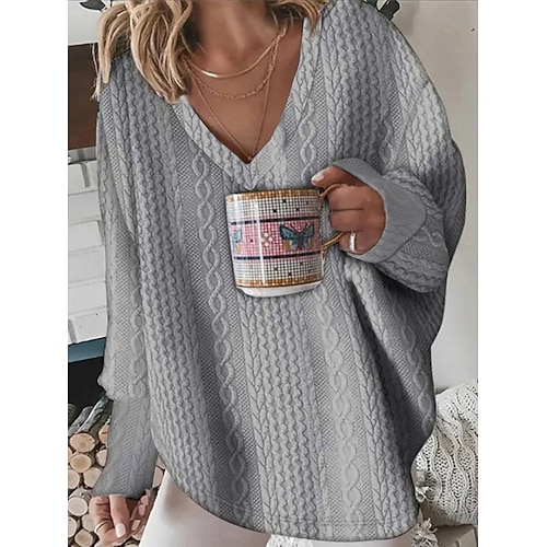  Femmes Pull Cardigan Mode Streetwear Quotidien Couleur Unie Côtelé Col en V Tricoté manche longue Hauts Longs Tricoter Fête Sortir Week-end Noir Blanche Automne Hiver