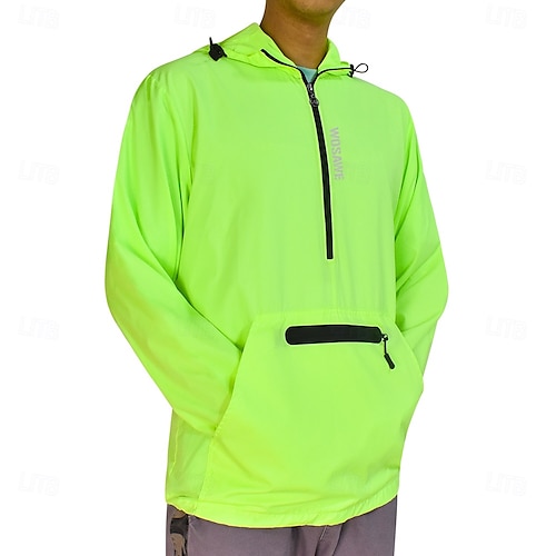  WOSAWE Men's Cycling Jacket Windbreaker Waterproof Rain Jacket Reflective Running Jackets Bike Hooded Packable Raincoat Top Lightweight Breathable Ultraviolet Resistant Fluorescent Mountain Bike Golf
