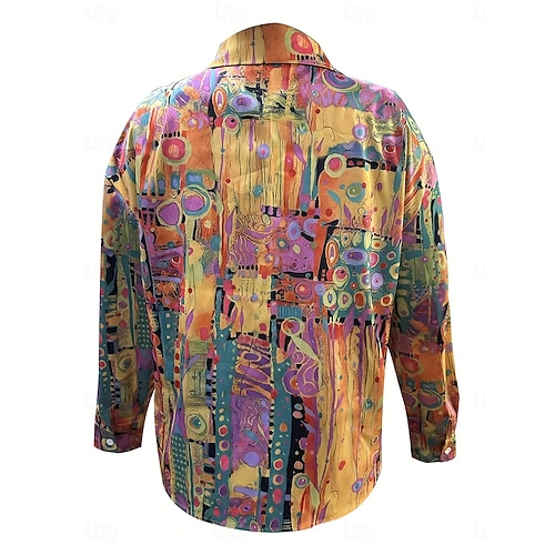  Damen Hemd Grafik Geometrisch Vintage Täglich Lässig Langarm Hemdkragen Normale Oberteile Täglich Ferien Druck Gelb Rote Blau Purpur Grün Sommer Frühling