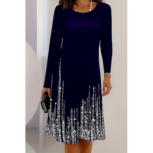  Femmes Mini Robe Robe T-Shirt Robe trapèze Vacances Occasionnel Quotidien Date Coupe régulière A Ombre Graphique Abstrait manche longue Col ras du cou Noir Bleu Vert Printemps Automne Hiver