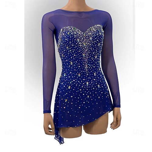 Figure Skating Dress Women's Girls' Ice Skating Dress Royal Blue Open Back  Asymmetric Hem Mesh High Elasticity Training Competition Skating Wear  Classic Crystal / Rhinestone Long Sleeve Ice Skating Figure 2026 - $298.59