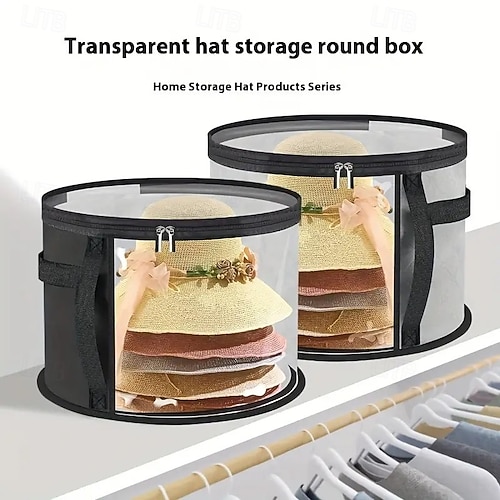  Confezione da 2 scatole portaoggetti per cappelli da donna: grandi scatole portaoggetti trasparenti per cappelli da sole a tesa larga, cappelli da cowboy &viaggio – borsa porta-cappelli pieghevole con