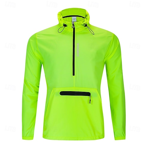  WOSAWE Men's Cycling Jacket Windbreaker Waterproof Rain Jacket Reflective Running Jackets Bike Hooded Packable Raincoat Top Lightweight Breathable Ultraviolet Resistant Fluorescent Mountain Bike Golf