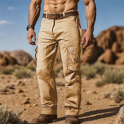  Pánské Kargo kalhoty Kalhoty Knoflíky Multi kapsa Bez vzoru Nositelný Venkovní Denní Outdoor a turistika Módní Klasické Armáda žlutá Travní zelená