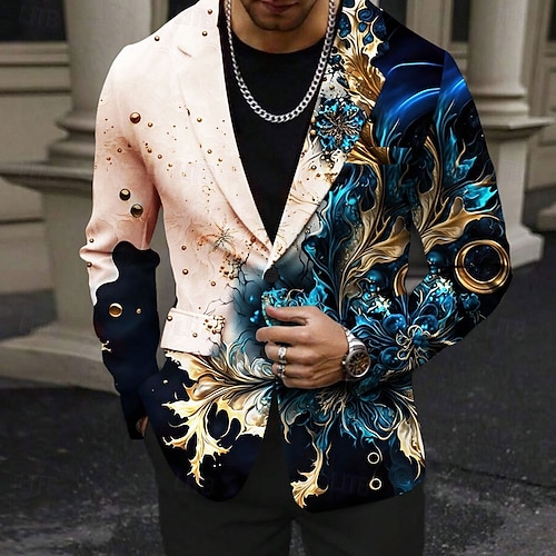  Homens Gráfico Manga Longa Aberto para a Lateral Traje de festa para noite Diário Impressão 3D Botões Bolso multi