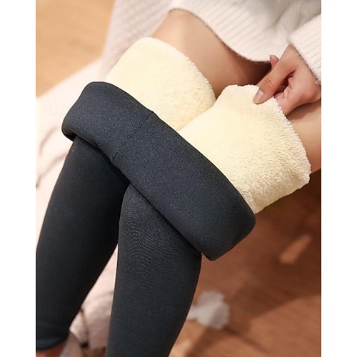  Per donna Pantaloni Eleganti Leggings Fodera in pile accogliente Streetwear Casual Lunghezza intera Naturale Semplice Elastico in vita Confortevole Streetwear Ferie Abbigliamento quotidiano Rosso