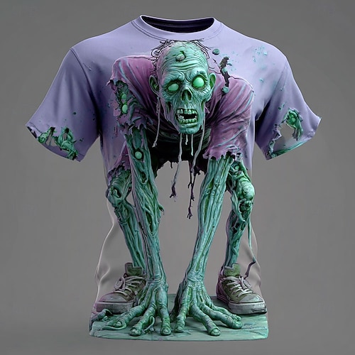  Mindszentek napja Férfi 3D nyomtatás Zombik 3D Póló Rövid ujjú póló 3D nyomtatás Terített nyak Ing Túlzott Dizájn Borzalom Parti Utca Szabadság Sárga Medence Bíbor Nyár Tavasz Minden évszak Ruházat S