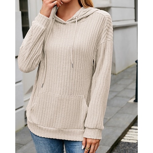  Dame Pullover hettegenser-genser عادي Gatemote Fritid Langermet Med hette Vanlige topper Gate Ferie Lomme Svart Rosa Blå Grønn Beige Høst Vinter