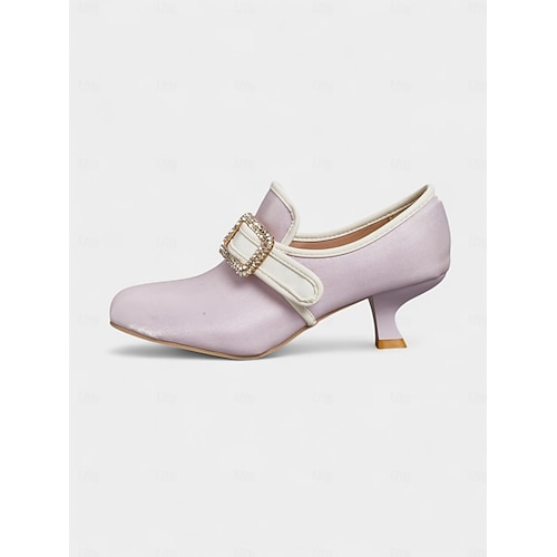  Women's 1920s Vintage Victorian Buckle Heels - Edwardian Satin Kitten Heel Dress Shoes for Lolita, Rococo and  Gatsby Party or Cosplay Outfits