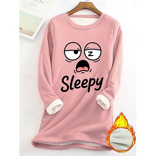  Dámská mikina s potiskem, teplá, ležérní, chlupatá, s dlouhým rukávem, kulatý výstřih, běžné tílko, street casual, žlutá, růžová, tmavě růžová, modrá, šedá, jaro, podzim, zima