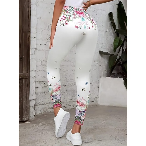 女性用 レギンス 旅行度假风 ヴィンテージ ファッション 足首丈 ハイウエスト フラワー グラフィック リーフ柄 プリント 保温 ソフト 高通気性 伸縮性あり バケーション ストリート ホワイト グリーン 春 秋 冬 スリムフィット  女性用 レギンス 旅行度假风 ヴィンテージ ファッション 足首丈 ハイウエスト フラワー グラフィック リーフ柄 プリント 保温 ソフト 高通気性 伸縮性あり バケーション ストリート ホワイト グリーン 春 秋 冬 スリムフィット