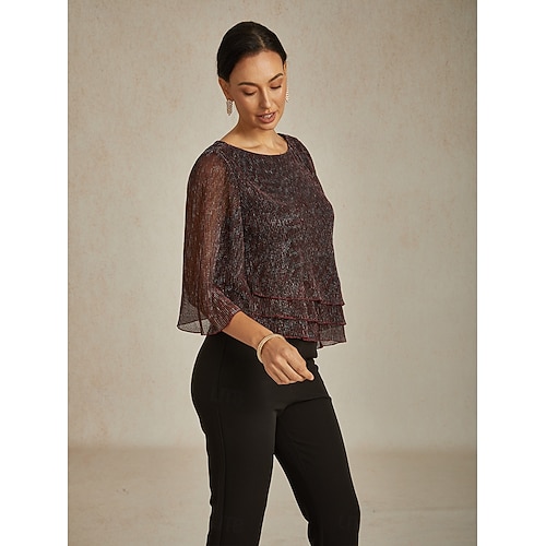 Femmes Chemisier Hauts Élégants Hauts fluides Hauts en mousseline de soie Élégant ancien Occasionnel Manche 3/4 Col ras du cou Col Bateau Travail Quotidien Tenues pour un rendez-vous galant  Femmes Chemisier Hauts Élégants Hauts fluides Hauts en mousseline de soie Élégant ancien Occasionnel Manche 3/4 Col ras du cou Col Bateau Travail Quotidien Tenues pour un rendez-vous galant