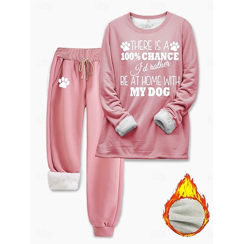 Femmes Chaud Mode Ensembles deux pièces Survêtement Ensembles de Pantalons manche longue Manche Évêque Col ras du cou Graphique Lettre Imprimé Extérieur Vacances Occasionnel Noir Rose Claire Gris