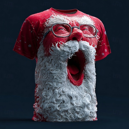  Weihnachten Herren Weihnachtsmann 3D Zeichentrick T Shirt Kurzarm T-Shirt 3D-Druck Rundhalsausschnitt Hemd Täglich Designer Künstlerisch Urlaub Party Straße Weiß Rote Blau Ganzjahres Bekleidung S M L