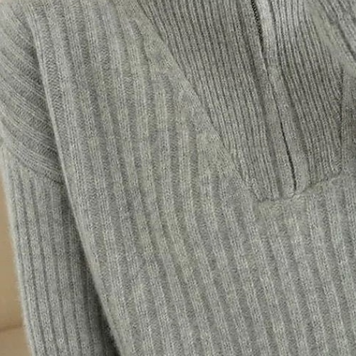  Damen Pullover Mode Basic Lässig Einfarbig Gerippt Halber Reißverschluss Reißverschluss Gestrickt Langarm Normale Oberteile Stricken Outdoor Täglich Wochenende Grau Herbst Winter