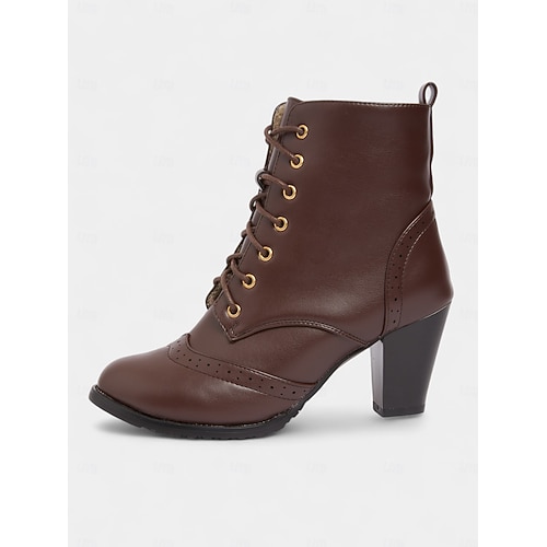 Dámské vintage hnědé šněrovací kotníkové boty brogue z 50. let – kožené kotníkové boty s kulatou špičkou na podpatku vhodné pro retro outfity, každodenní nošení a podzimní módu