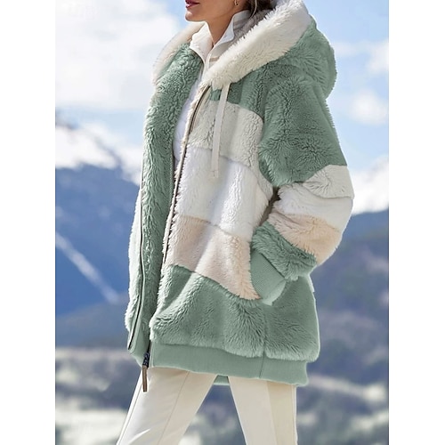 Per donna Giacca Sherpa Confortevole Traspirante Patchwork Cerniera Casual Blocco di colori Vacanza Streetwear Casuale Abbigliamento quotidiano Cerniera Regolare Con Cappuccio Vestibilità regolare  Per donna Giacca Sherpa Confortevole Traspirante Patchwork Cerniera Casual Blocco di colori Vacanza Streetwear Casuale Abbigliamento quotidiano Cerniera Regolare Con Cappuccio Vestibilità regolare