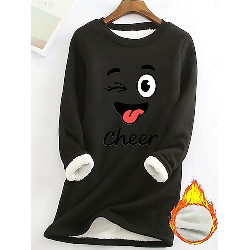  Dámská mikina s potiskem, teplá, ležérní, chlupatá, s dlouhým rukávem, kulatý výstřih, běžné tílko, street casual, žlutá, růžová, tmavě růžová, modrá, šedá, jaro, podzim, zima