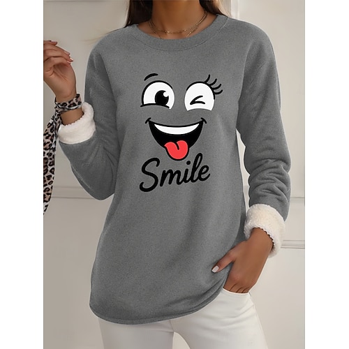  Pull-over pour femme, sweat-shirt graphique, chaud, décontracté, duveteux, manches longues, col rond, régulier, streetwear, décontracté, jaune, rose, rose foncé, bleu, gris, printemps, automne, hiver