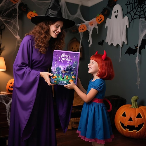  Halloween Advent Calendar 2025 for Girls and Boys With 24 Days Unique Gift Countdown Calendar Spooky Castle Design Blind Box DIY Creative Charm Pendant Bracelet