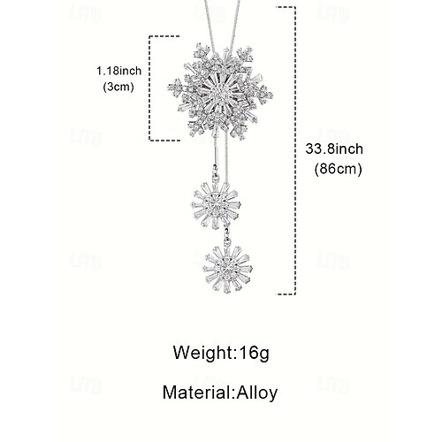  Snøfnugg-anhengskjede til dame – elegante lange smykker med krystalldetaljer for damer, vintermote og julegave
