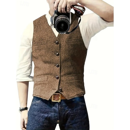  vestă bărbătească vestă de exterior casual zilnic toamnă & iarnă poliester culoare uni termic călduros sacou cu un singur rând de nasturi negru albastru maro verde