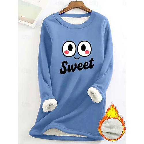  Dámská mikina s potiskem, teplá, ležérní, chlupatá, s dlouhým rukávem, kulatý výstřih, běžné tílko, street casual, žlutá, růžová, tmavě růžová, modrá, šedá, jaro, podzim, zima