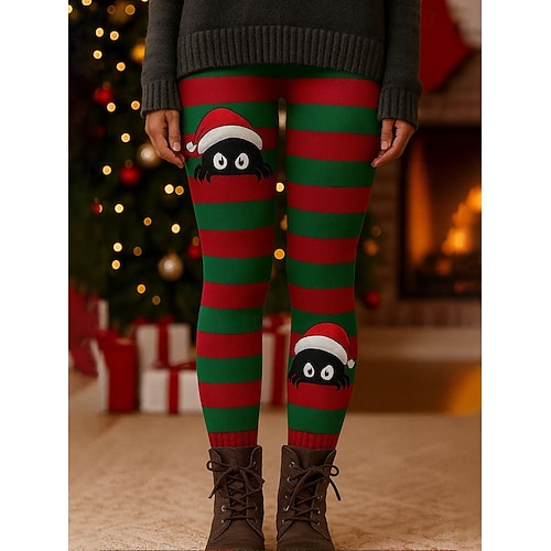  Femmes Leggings Vacances ancien Style Ethnique Longueur complète Taille hautePantsNoël Graphique Chat Père Noël Impression 3D Séchage Rapide Respirabilité Doux Élastique Formel Extérieur Vacances