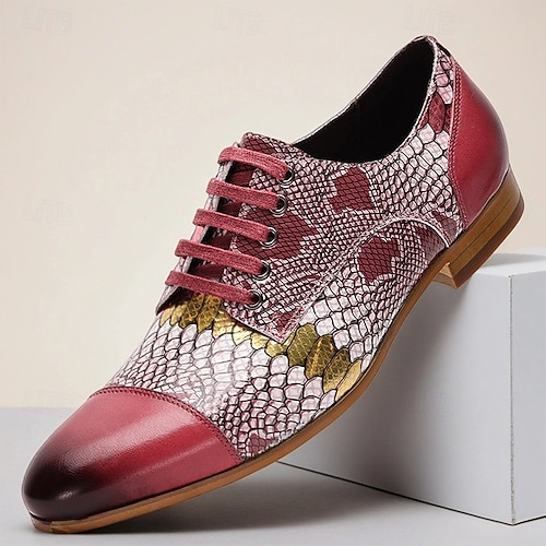  Chaussures à lacets pour hommes à imprimé python – motif peau de serpent unique avec un design colorblock tendance, mode moderne pour la vie nocturne, les cocktails et les événements de mode