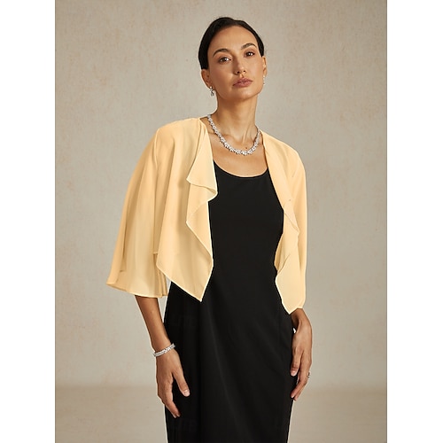  Női Flowy felsők Sifon felsők Tömör szín Elegáns Háromnegyedes Aszimmetrikus Crop Tops Esküvői vendég Pezsgő Nyár Tavasz Ősz