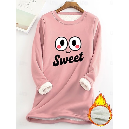  Dámská mikina s potiskem, teplá, ležérní, chlupatá, s dlouhým rukávem, kulatý výstřih, běžné tílko, street casual, žlutá, růžová, tmavě růžová, modrá, šedá, jaro, podzim, zima